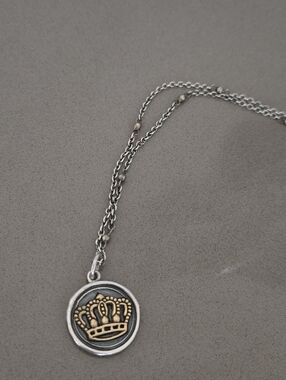 Waxing Poetic Two-Tone Crown Pendant Necklace — Silver Chain with Gold Accent